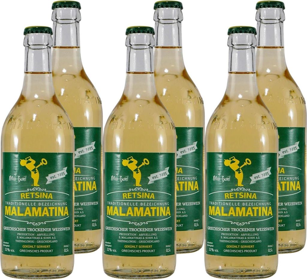 Retsina Malamatina Weißwein -trocken- (6 x 0,5L) Produktbild 