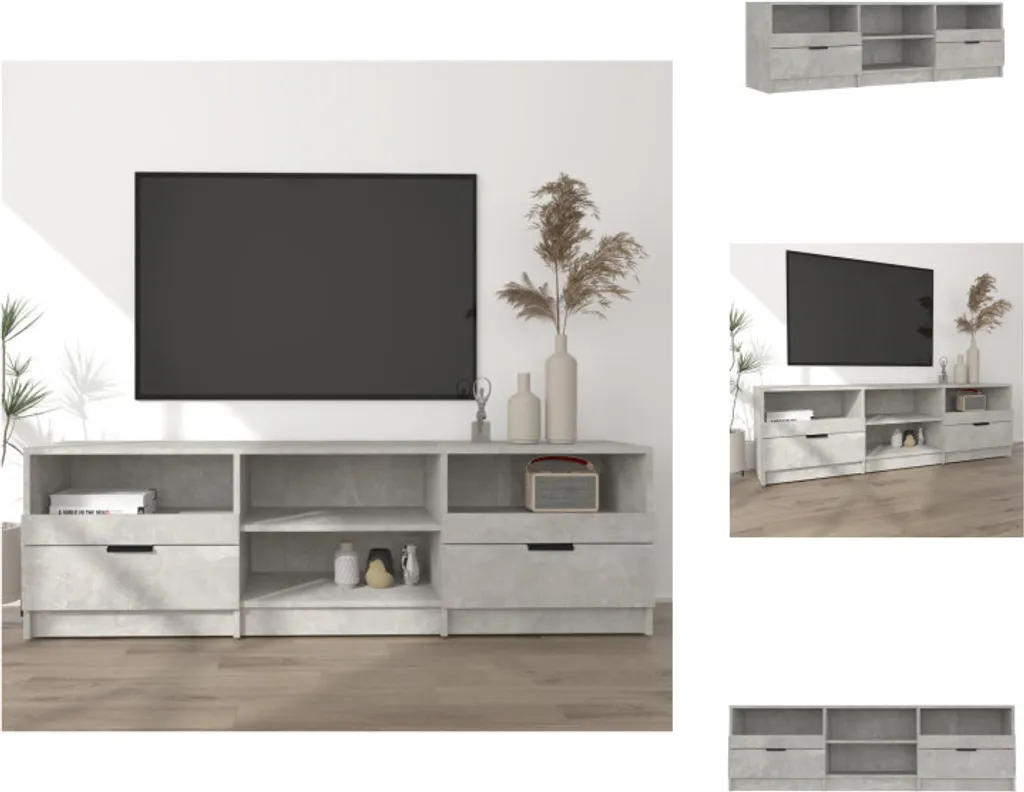 Meuble TV Banc Multimédia 150 cm Gris Béton pour Salon Contemporain