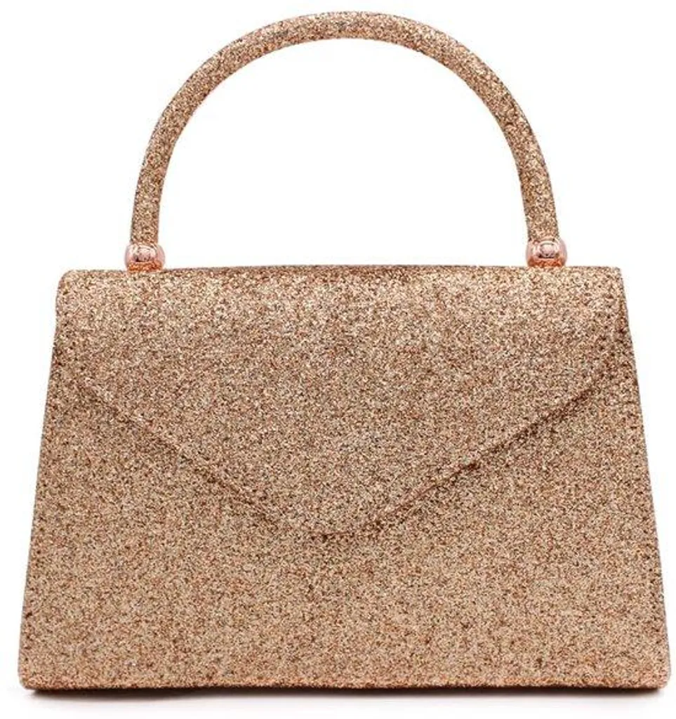 Pochette rose doré scintillante avec poignée chic et chaîne amovible