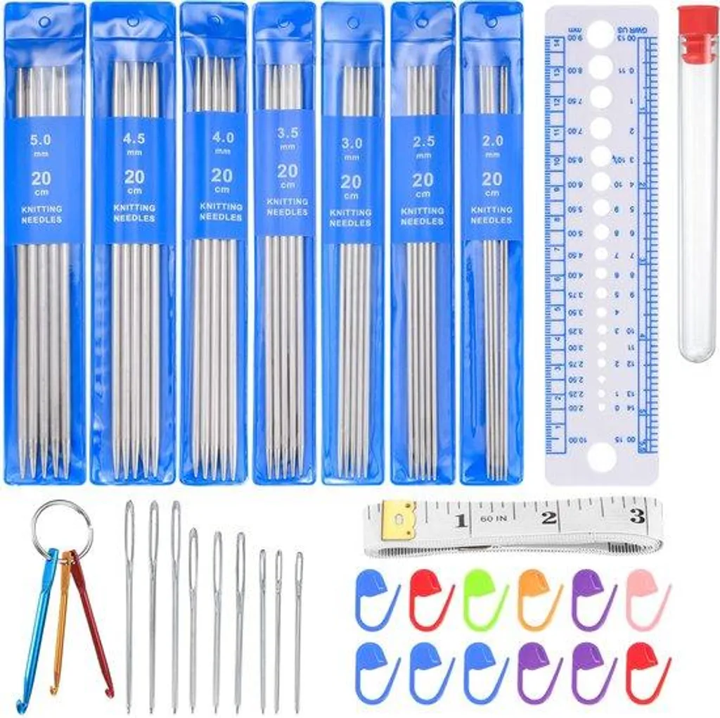 Jeu d'aiguilles à tricoter 20 cm en métal 2-5 mm pour chaussettes