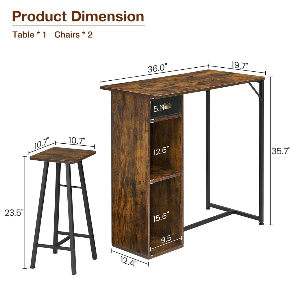 Table de cuisine compacte 3 pièces solution pour petits espaces marron