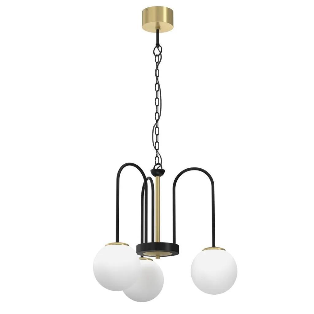 Suspension Cambridge Luminex Or et Noir 3 Sphères Verre Blanc 3xE14