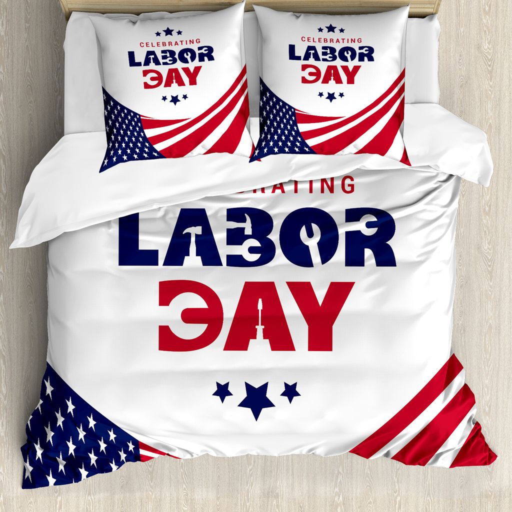 ABAKUHAUS Tag der Arbeit Bettbezug Set für Einzelbetten, Wir feiern Tag der Arbeit, Milbensicher Allergiker geeignet mit Kissenbezug, 155 cm x 220...