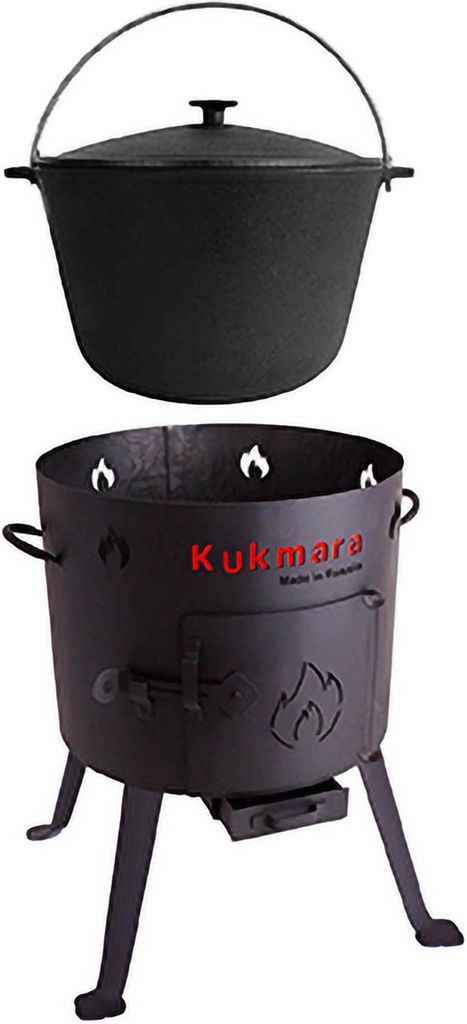 SET Feuerofen Utschak Feldküche Uchag + 10 Liter Topf Gusseisen Kessel Kazan Kasan mit Deckel