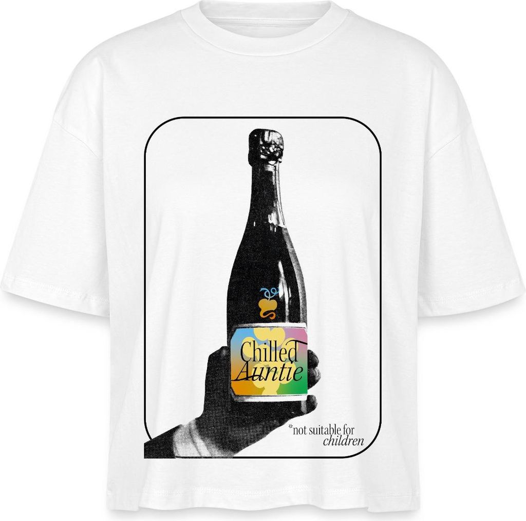 Spreadshirt Chilled Auntie Pop-Art Bottle Boxy Shirt Damen, XL, Weiß