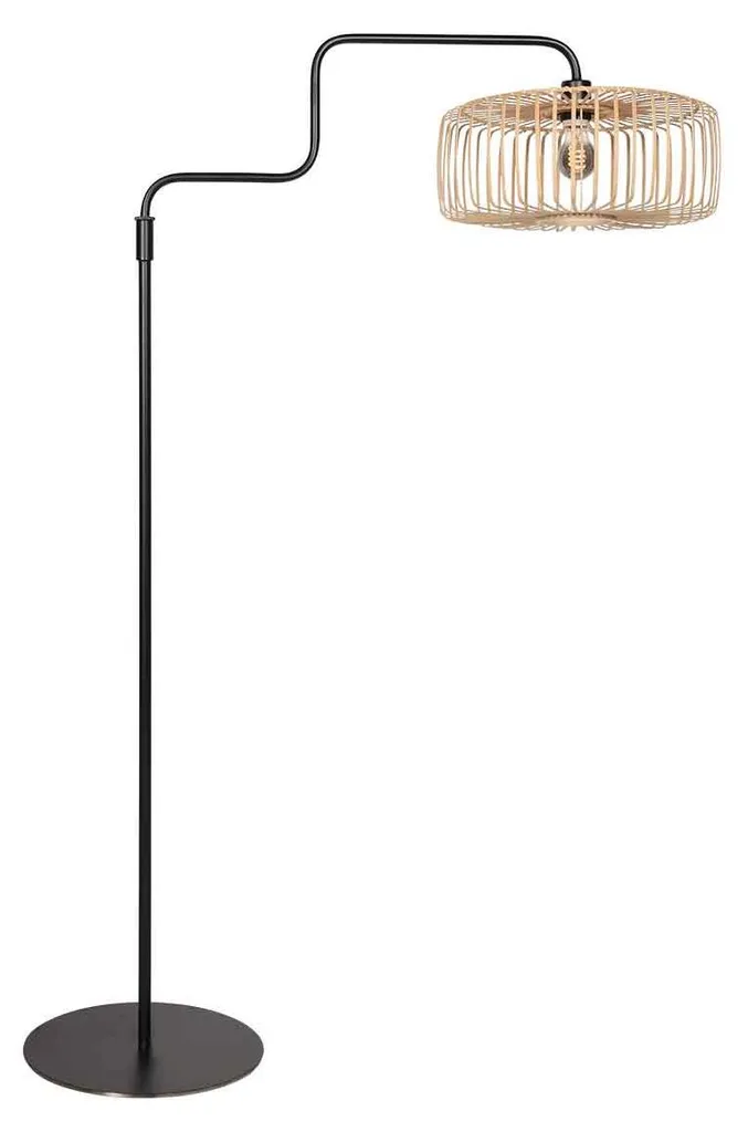Steinhauer Bloeba Lampadaire Naturel Noir en Bambou et Métal E27 4159ZW