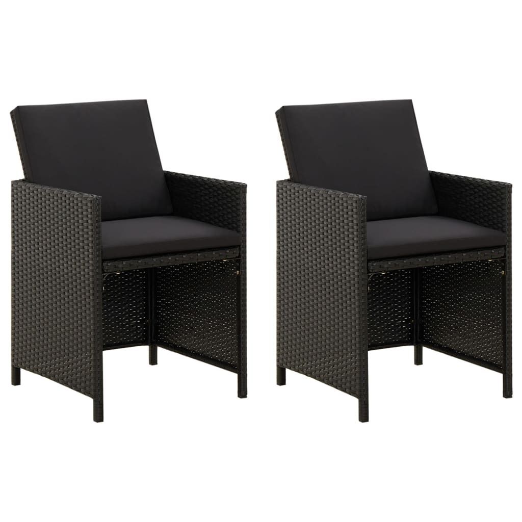 The Living Store Gartenstühle mit Kissen 2 Stk. Poly Rattan Schwarz
