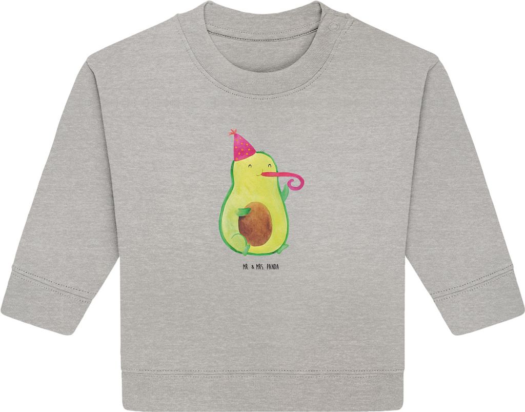 Mr. & Mrs. Panda Organic Baby Pullover Avocado Geburtstag 12. - 18. Monat - Heather Grey - Geschenk, Überraschung, Frucht, Bullover, Feier, Party