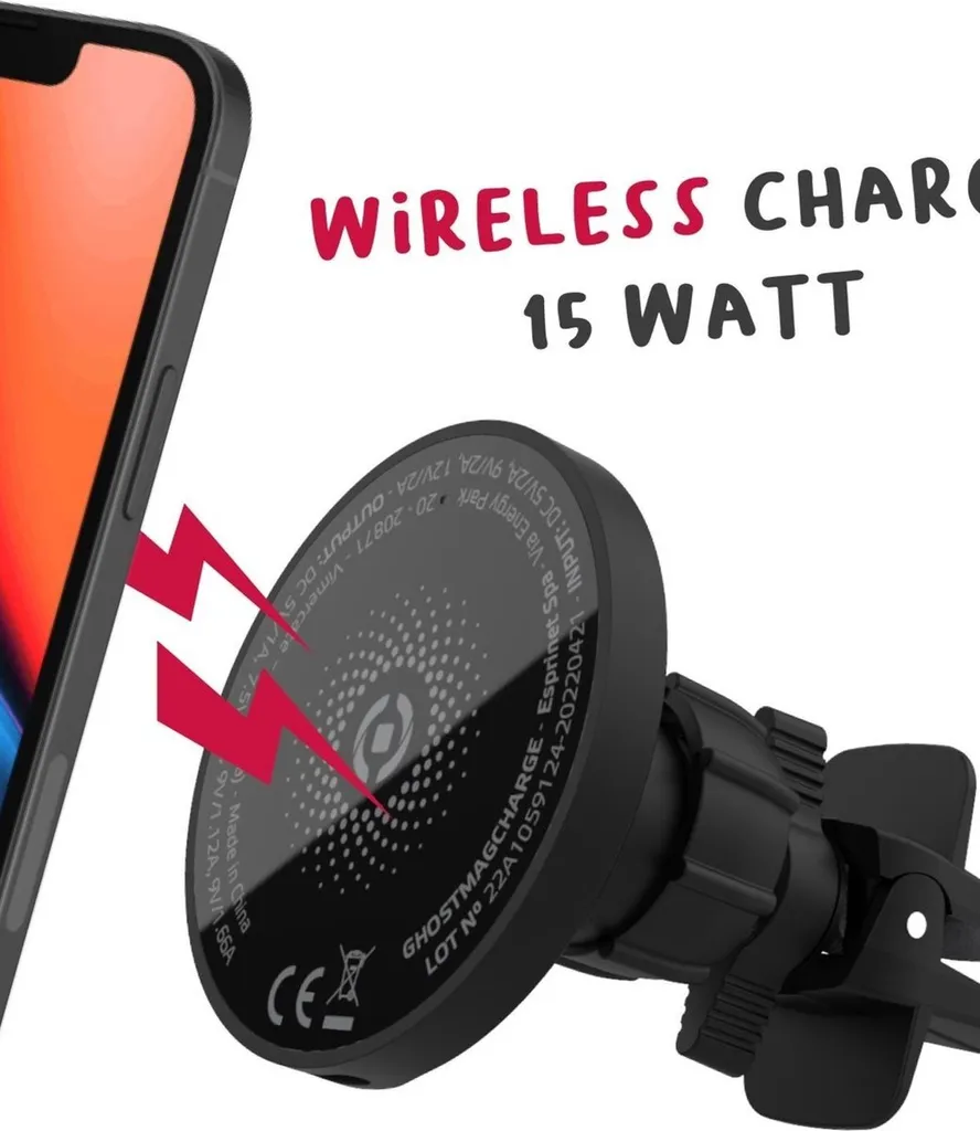 Celly GHOSTMAGCHARGE Support Voiture Magnétique Actif pour iPhone Noir - 11