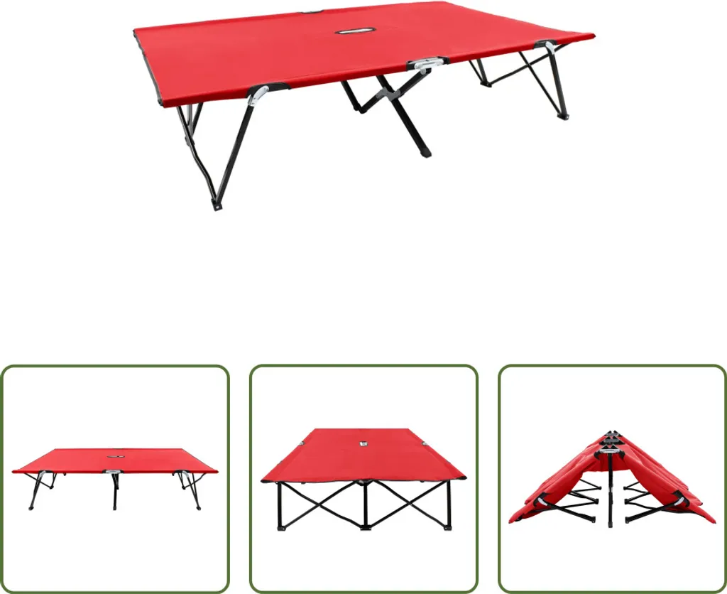 Chaise longue 2 places pliable rouge avec structure robuste en acier - 9