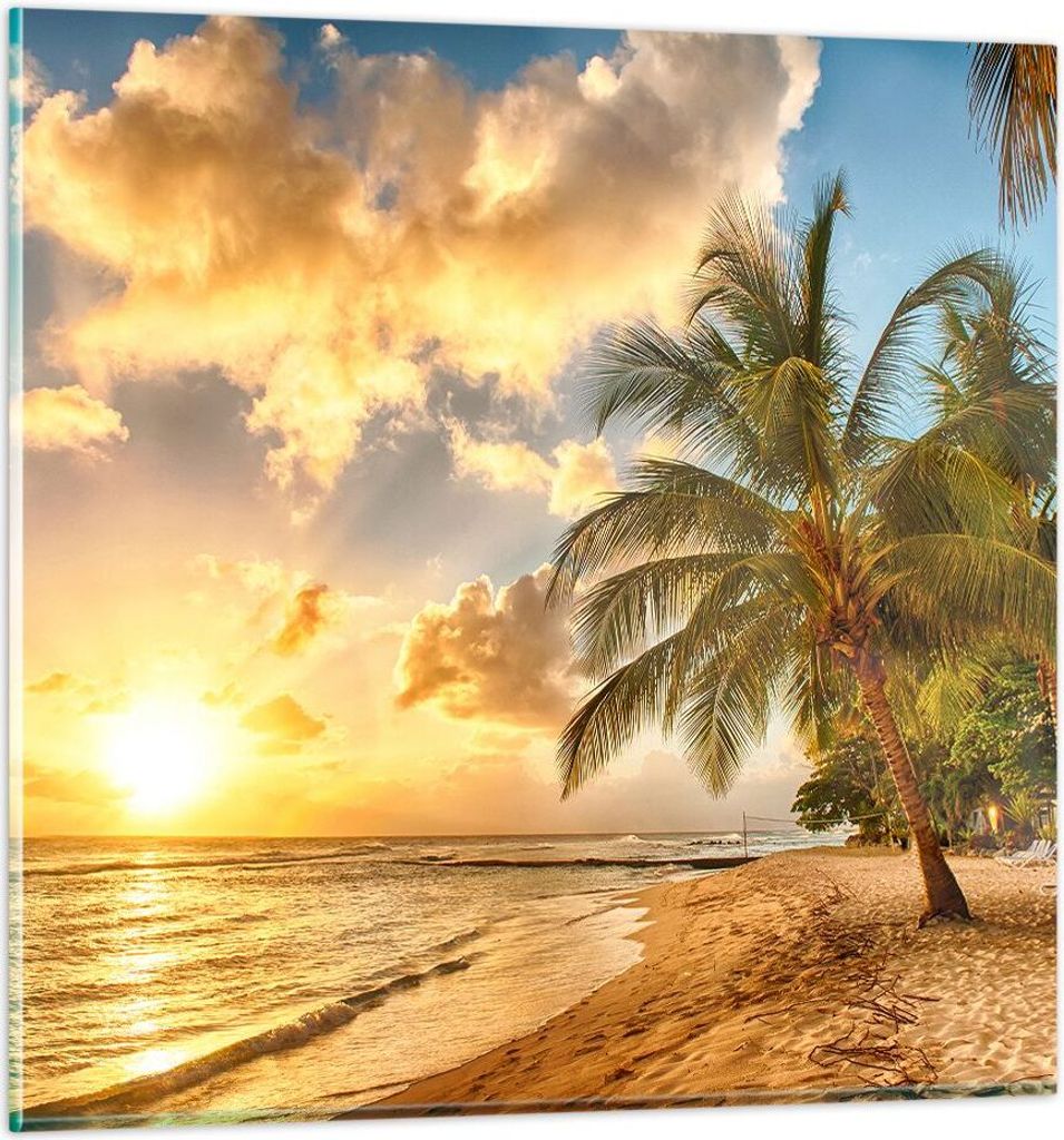 Bilder auf glas - Strand Meer Palme - 50x50cm - Glasbilder - Wandbilder - Kunstdruck - zum Aufhängen bereit - Wanddekoration aus Glas - Glas Bilde...