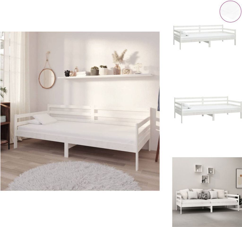 vidaXL Tagesbett mit Matratze 90x200 cm Weiß Kiefer Massivholz - Betten & Bettgestelle