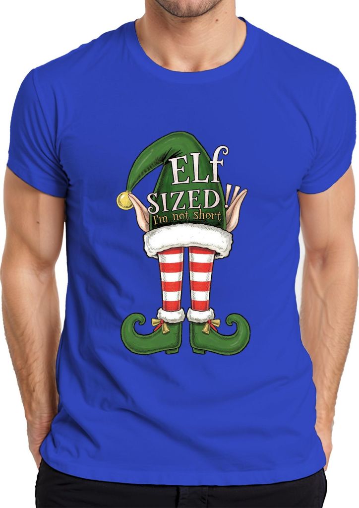 ELF SIZED I'm not short lustig Weihnachten Elfen gestreift grün Herren T-Shirt, Blau, L