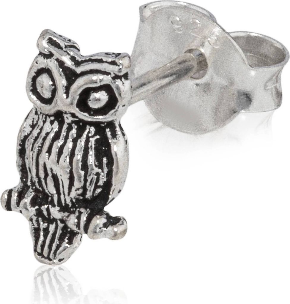 Einzelohrstecker Eule Uhu 925 Silber 7mm Keltische Amulett Ohrring oxidiert