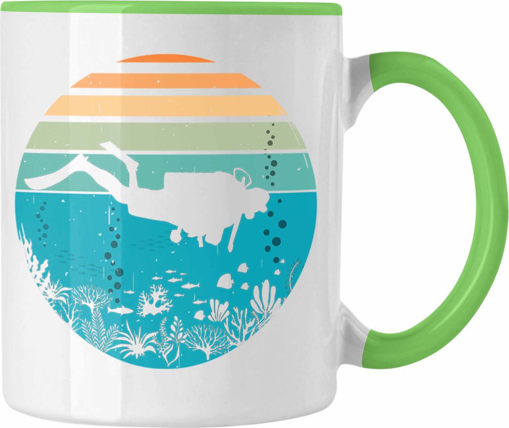 Trendation - Taucher Grafik Tasse Geschenk für Tauchlehrer Geschenkidee Lustig Tauchen Tauchsport Tiefsee (Grün)