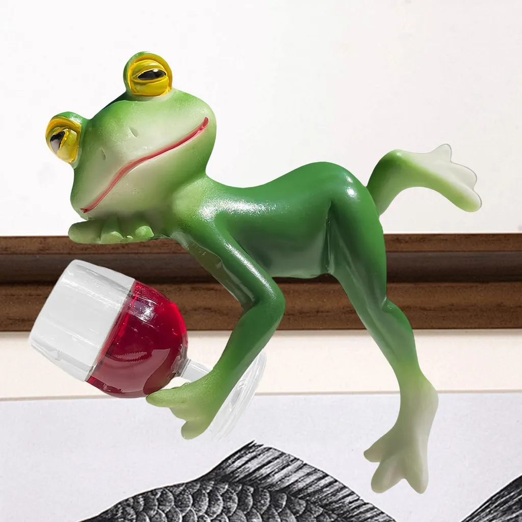 Figurines Grenouille en Résine Verte avec Mini-Verre à Vin pour Jardin