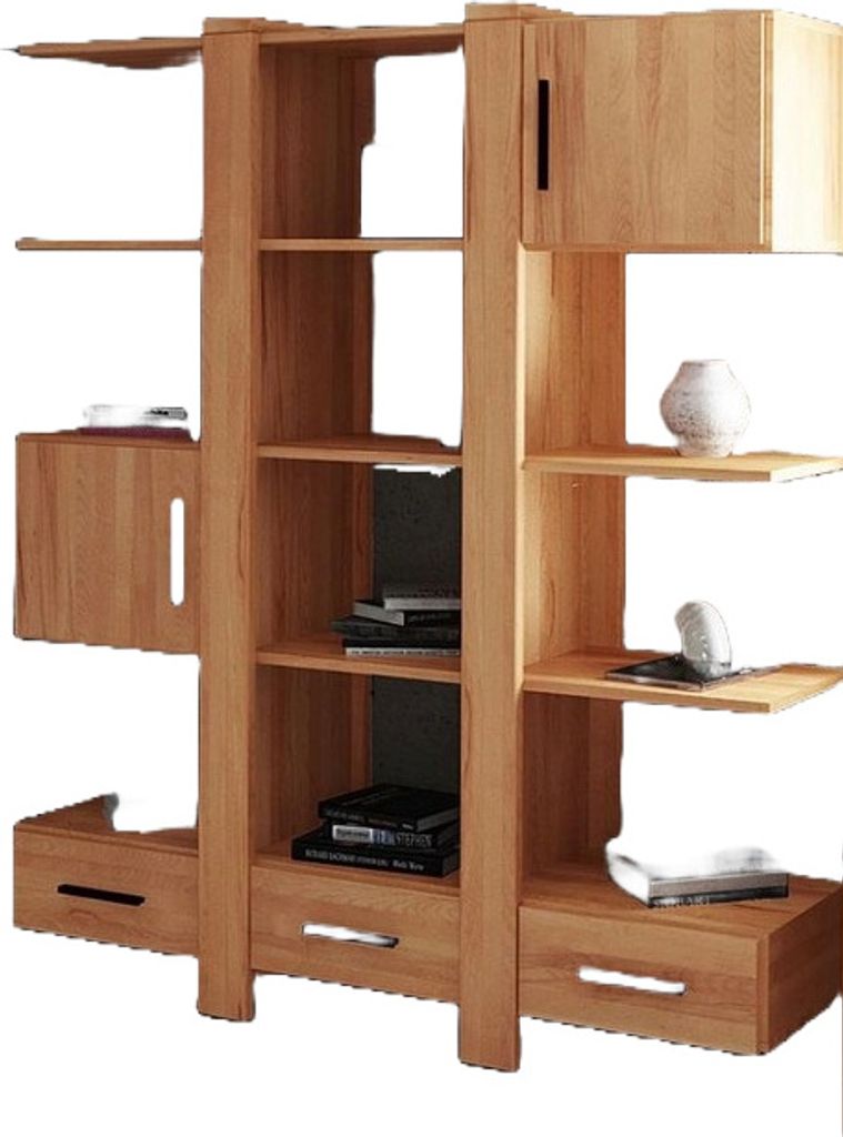Bücherregal Lubic Kernbuche massiv 158x45x187 cm 2 Türen 3 Schubladen 10 Fächer