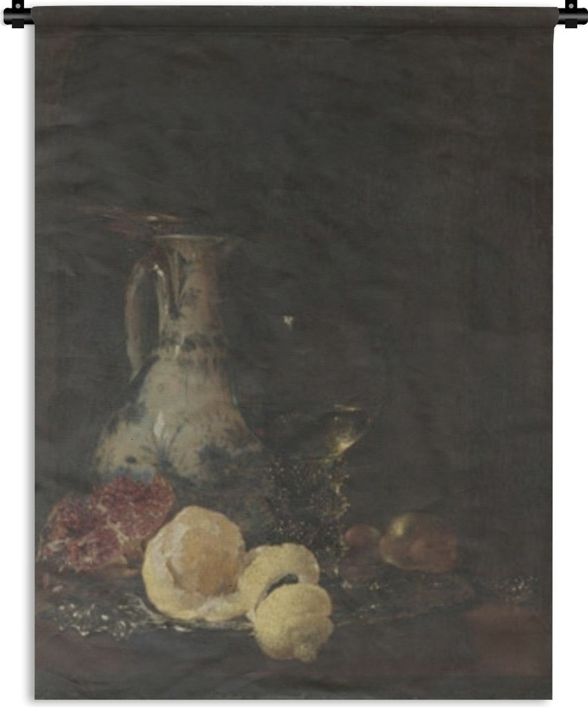 MuchoWow Wandteppich Wandbehang Stilleben mit Porzellankanne - Gemälde von Willem Kalf 60x80 cm Tapisserie Dekoration Wandtuch - Decke - Wandtü...