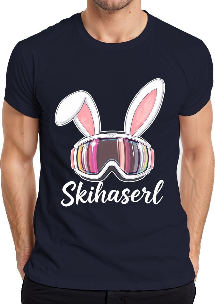Skihaserl Skifahren Skibrille Bunny Lustig Fasching Karneval Herren T-Shirt, Navy, M