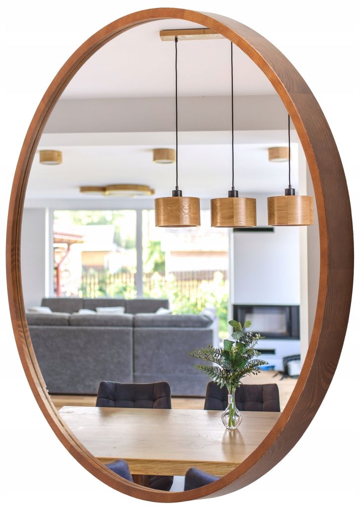 STOLARNIA PIKA Runder Badspiegel - Wandspiegel mit Holzrahmen (∅70 cm) - Spiegel Rund Holz Nussbaum - für Badezimmer, Flur, Wohnzimmer, Schlafzi...