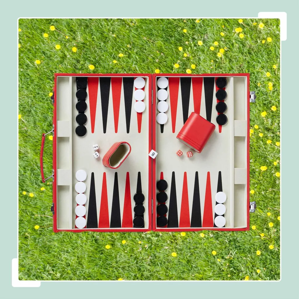 Sac de backgammon rouge en similicuir grainé avec poignée robuste