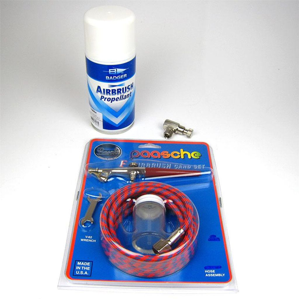 Airbrush Set Modellbau Paasche Single Action Pistole Druckluftdose Badger