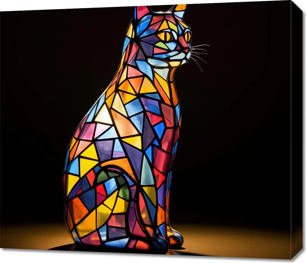 Peinture sur verre chats 70 x 60 cm - Tableau décoratif moderne félin