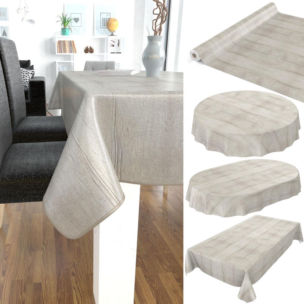 Tischdecke Wachstuch Holz Grau Robust Wasserabweisend Rund 140 cm