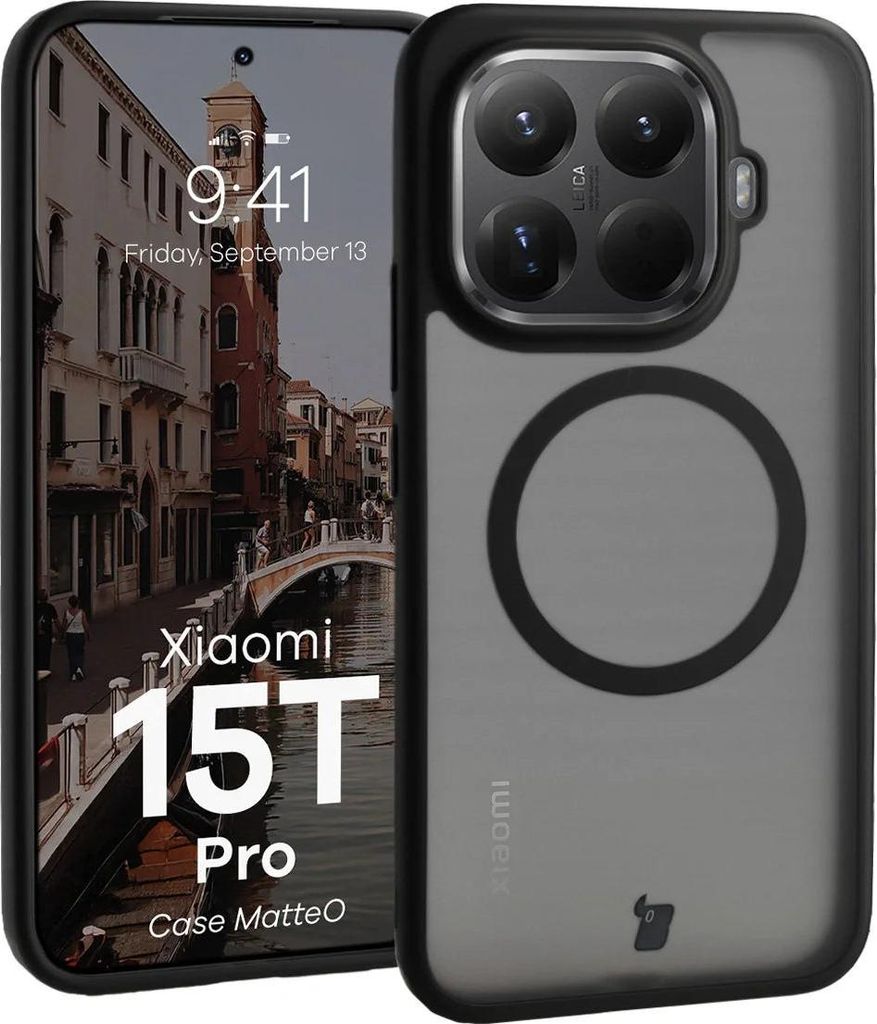 Handyhülle mit Magnetring für Xiaomi 15T Pro, Bizon Case MatteO, Getönt-Schwarz