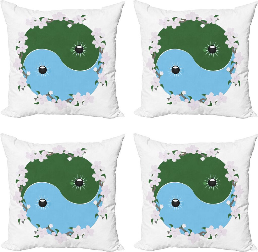 ABAKUHAUS Yin-Yang Kissenbezug Set (4 Stück), Kirschblüten von Japan, Moderner Doppelseitiger Digitaldruck, 50 cm x 50 cm, Mehrfarbig