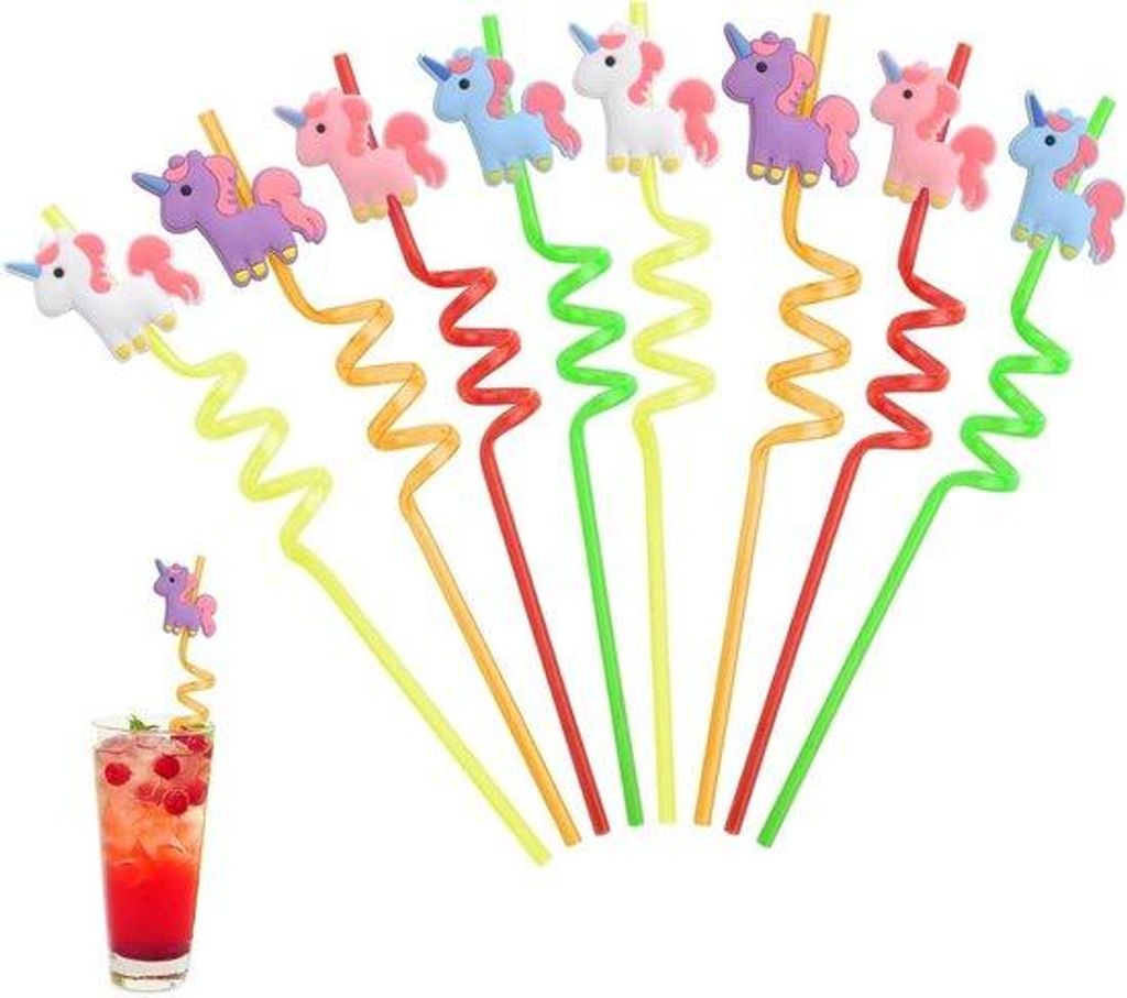 Wiederverwendbare Plastik Einhorn Rietjes für Kinder, 8 Stück, Party Deko