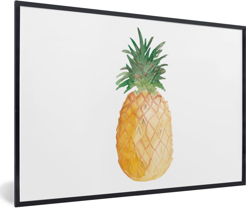MuchoWow Gerahmtes Poster Ananas - Obst - Weiß 60x40 cm - Poster mit Schwarzem Bilderrahmen Wandposter Rahmen Foto Bilder - Printing - Wanddeko ...