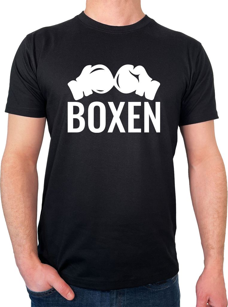 Huuraa Herren T-Shirt Boxen Boxhandschuhe M Black Bio Baumwolle Fairtrade Herrenshirt Geschenkidee