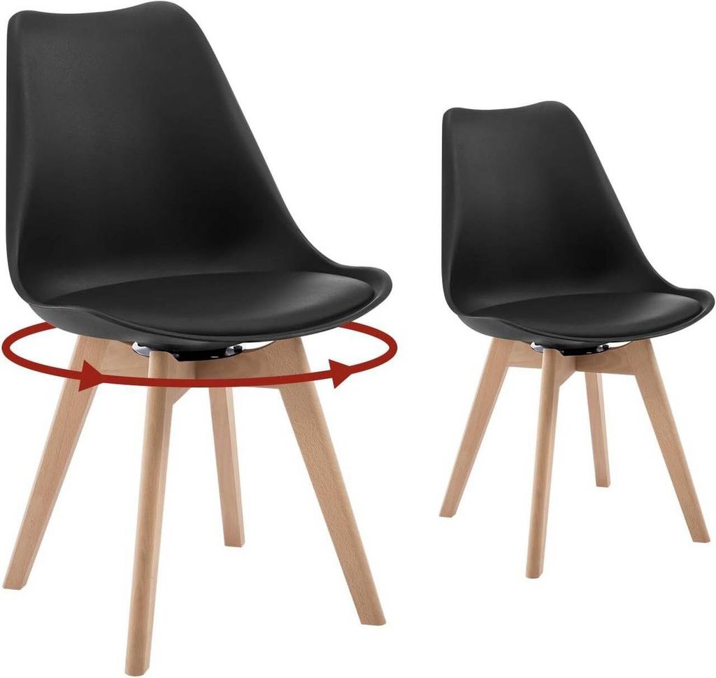 WOLTU Esszimmerstühle drehbar, Design Stuhl, modern, aus Massivholz Kunstleder, Schwarz