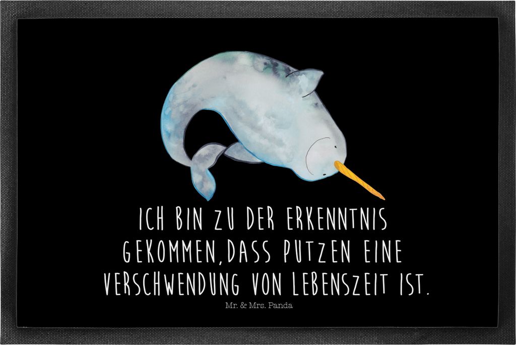 Mr. & Mrs. Panda fußmatte Narwal 40 x 60 cm - Schwarz - Geschenk, Putzen, Wal, Schmutzmatte, Bodenvorleger, Schmutzfänger, Meer, Kinderzimmer, Ha...