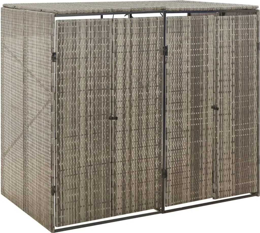 Abri poubelle double gris 140x80x117 cm en résine tressée robuste