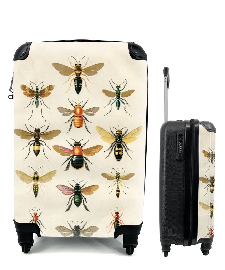 MuchoWow Koffer Handgepäck Trolley Rollkoffer Kleine Reisekoffer mit 4 Rollen - Eine Illustration einer Gruppe von Bienen vor einem hellen Hinte...