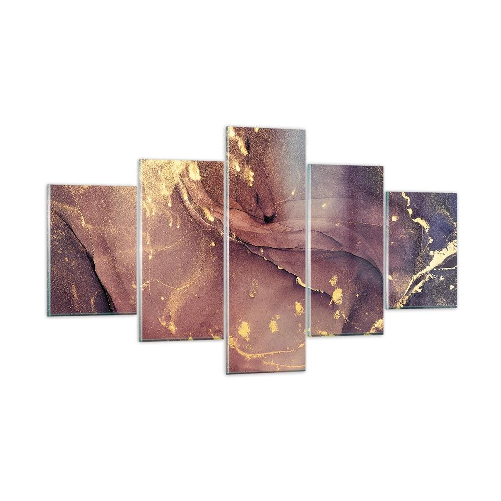 Bilder auf glas - 5 Teile - Stein Gold Marmor - 125x70cm - Glasbilder - Wandbilder - Bilder - zum Aufhängen bereit - Wanddekoration aus Glas - Gla...