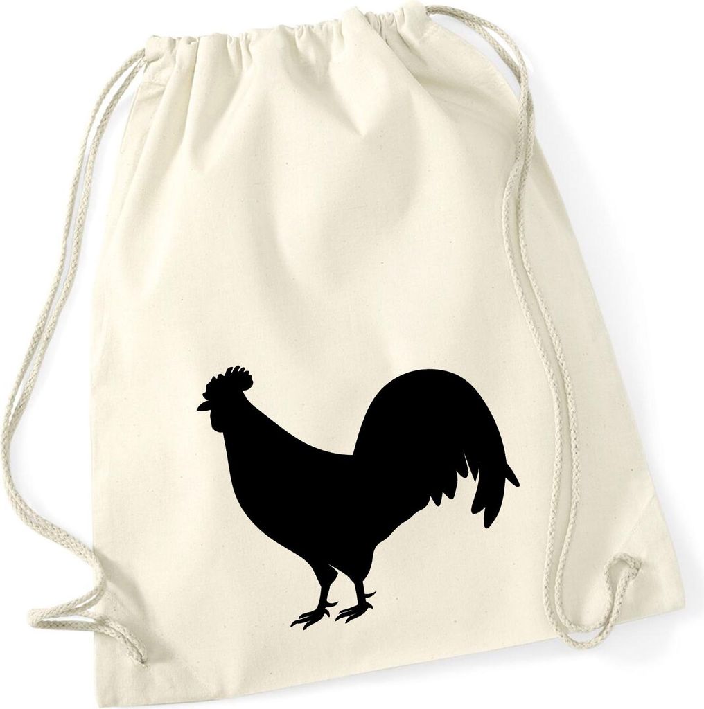 Huuraa Turnbeutel Hahn Silhouette 12 Liter Natural Baumwolle Rucksack Geschenkidee