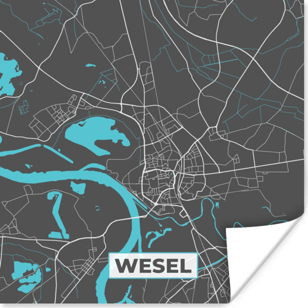 MuchoWow Poster Deutschland - Blau - Wesel - Stadtplan - Karte 75x75 cm - Wand Dekoration