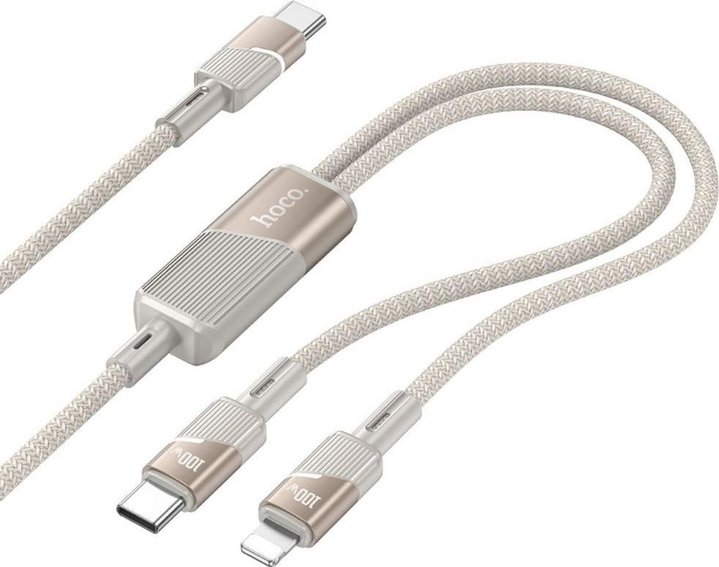 Kabel 2in1 USB C auf USB C + Lightning Hoco 5A 100W 1,2 m U139 gold
