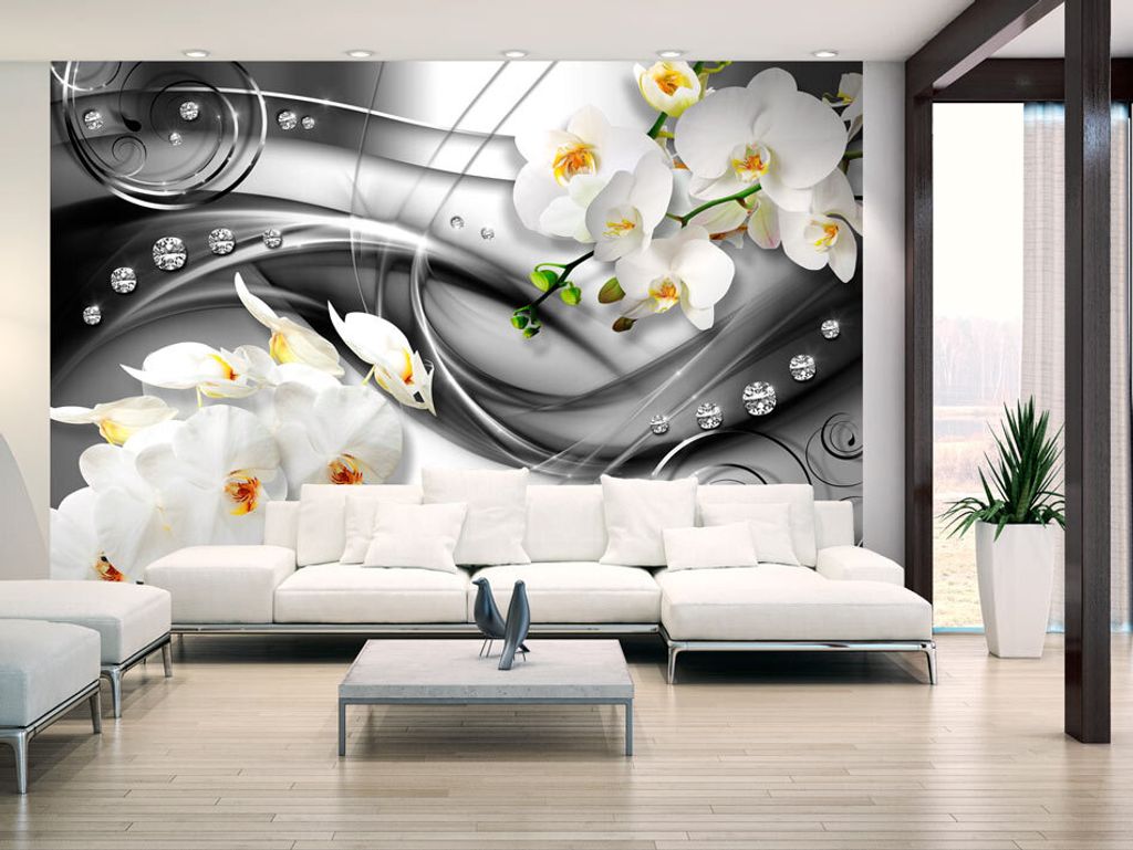 Vlies Fototapete 350x256 cm Tapeten Wandtapete XXL Orchidee Blumen Abstrakt Diamant b-A-0150-a-c