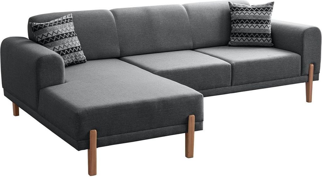 Elegantes Ecksofa in modernem Anthrazit auf stabilen Holzbeinen