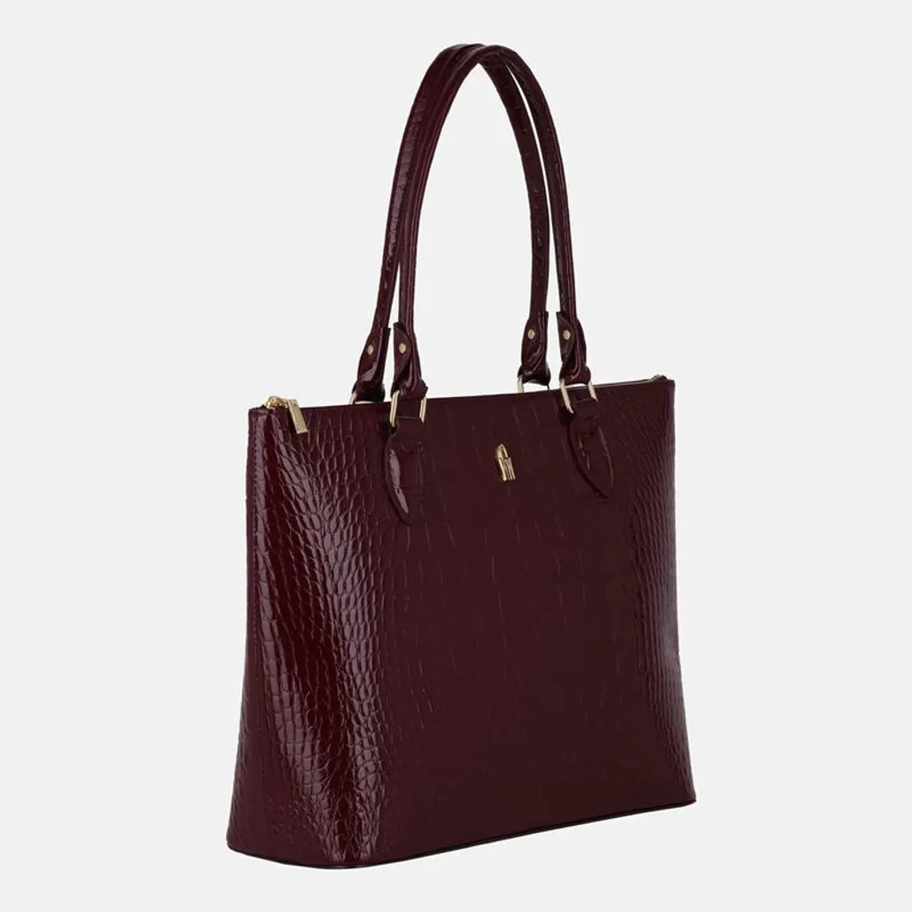 Sac à main bordeaux en cuir véritable verni WANDA format classique - 4