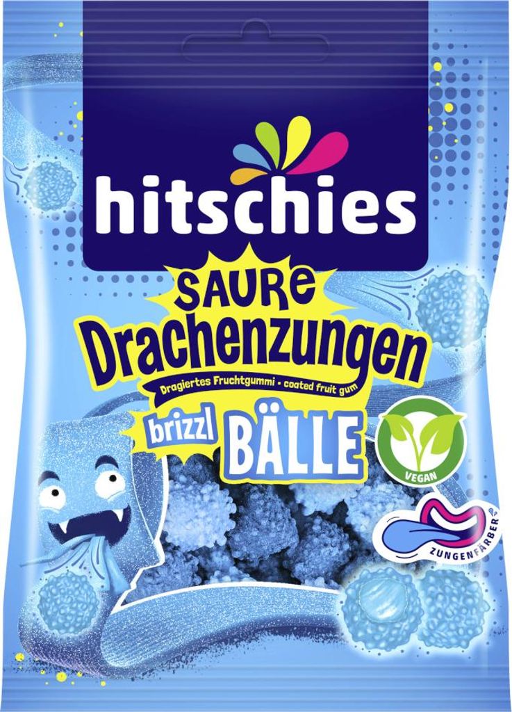 hitschies Saure Drachenzungen brizzl Bälle blau Packung 100g