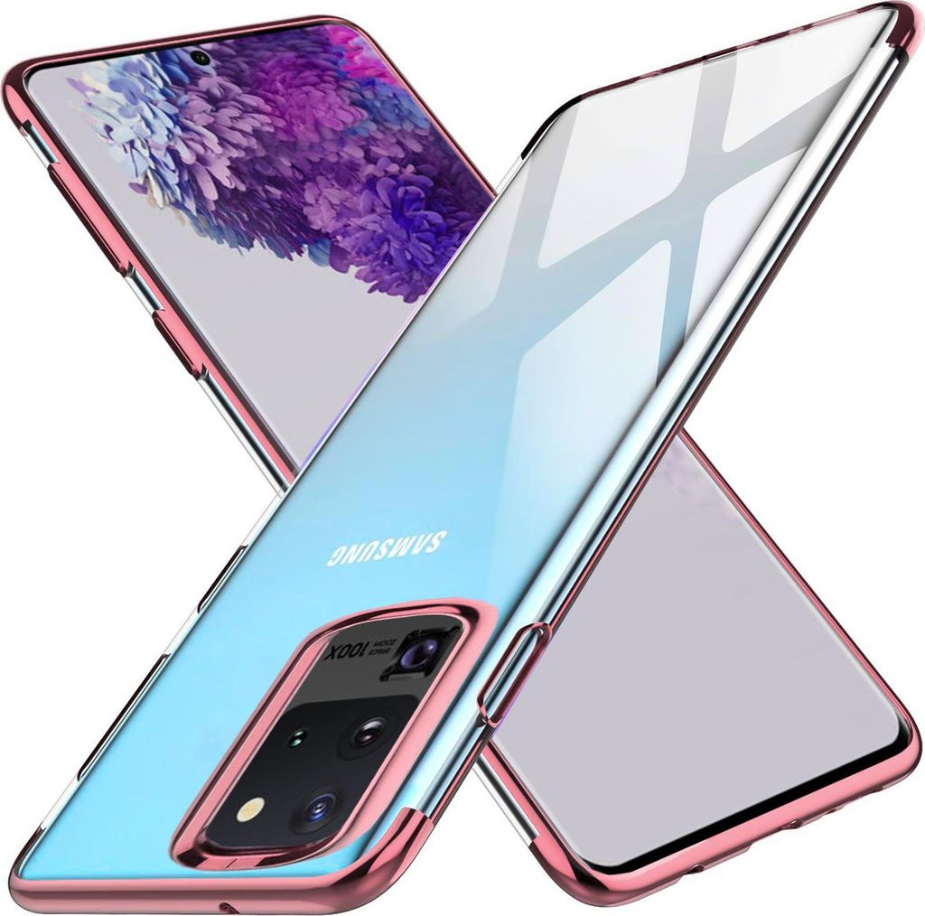TPU Hülle für Samsung Galaxy S20 Ultra Case Silikon Cover Transparent mit Farbrand Handyhülle