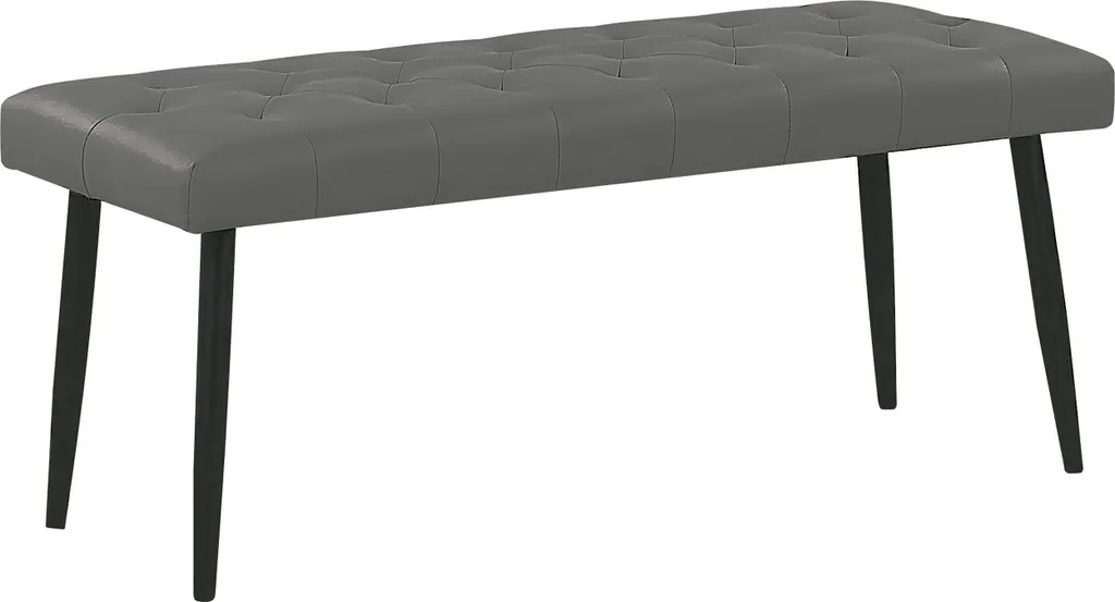 Banc rembourré en tissu gris et piétement en métal robuste