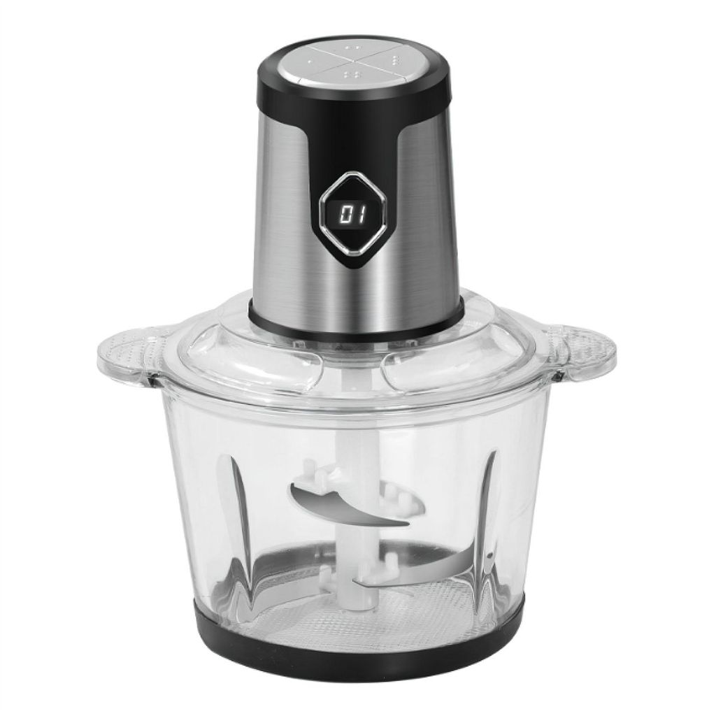 AIORBER 4 Stufen Küchenmaschine mit Glasbehälter, Edelstahl, Fleischwolf Zerkleinerer Gemüseschneider Teigknetmaschine – Silber