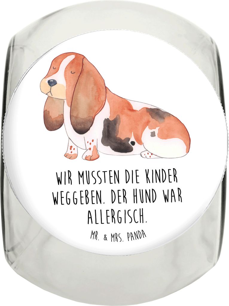 Mr. & Mrs. Panda Dose Hund Basset Hound L 870ml - Weiß - Geschenk, Aufbewahrungsdose, Keksdose, Lustig, Niedlich, Vorratsglas, Bonbonglas, Sprüch...