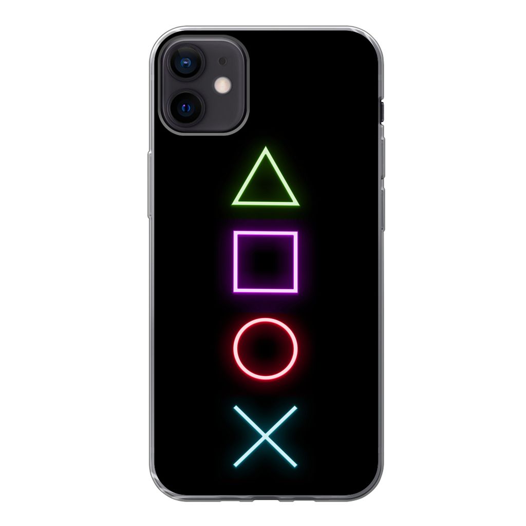 MuchoWow Handyhülle Schutzhülle Hülle für iPhone 12 mini Gaming - Neon - Konsole - Schwarz - Controller - Gaming Silikon Softcase Handy Hüll...
